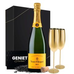 Veuve Clicquot Brut Champagne 75cl met 2 gouden flutes