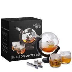 Oak & Steel Whiskey Decanter Set Wereldbol 