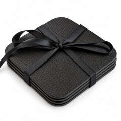 Leren vierkante onderzetters 10x10cm Zwart