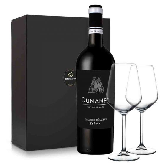Wijnpakket Frankrijk Dumanet Shiraz met 2 glazen