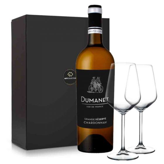 Wijnpakket Frankrijk Dumanet Chardonnay met 2 glazen
